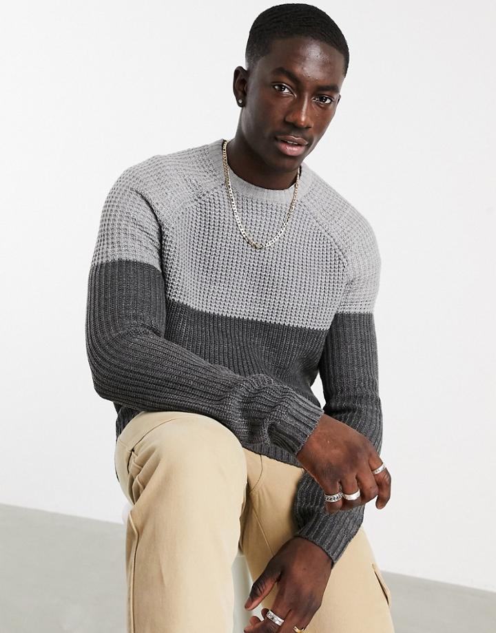 Only & Sons Sweater In Chunky Knit Two-tone Gray-grey