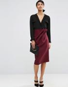 Asos Textured Pencil Skirt With Paper Bag Waist - Purple