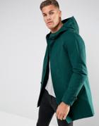 Asos Shower Resistant Trench Coat With Hood In Bottle Green - Green