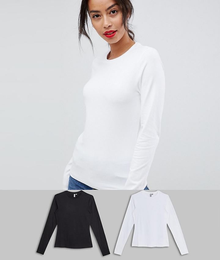 Asos Design Tall Ultimate Top With Long Sleeve And Crew Neck 2 Pack - Multi