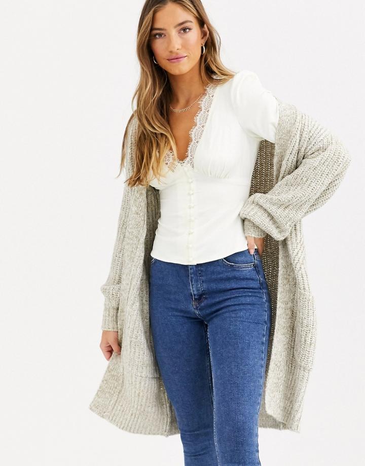Fashion Union Longline Chunky Knit Cardigan-cream