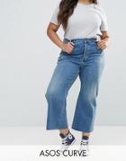 Asos Curve Rigid Crop Flare Jeans With Godet Inserts - Blue