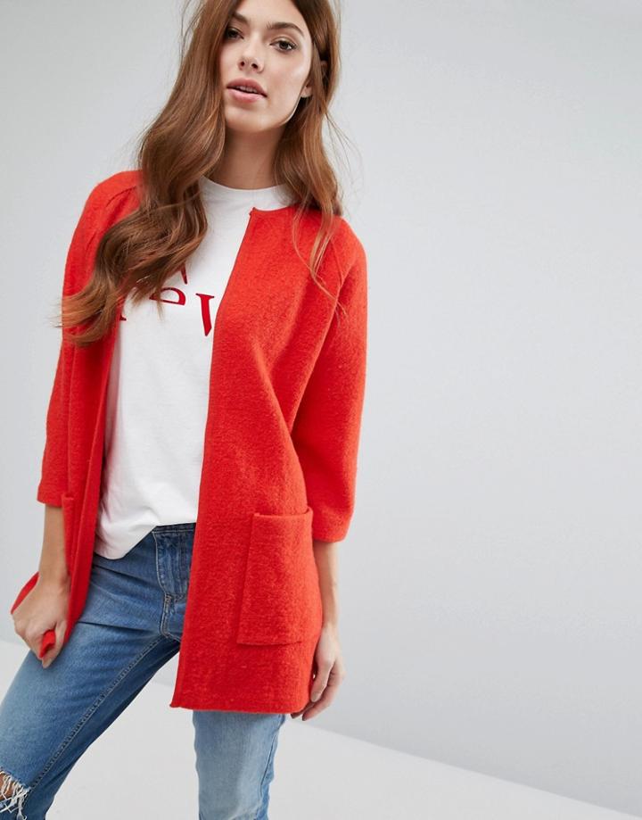 Selected Boxy Knit Cardigan - Red
