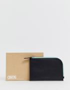 Asos Design Leather Cardholder With Contrast Blue Zip In Black - Black