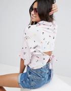 Asos Tie Back Shirt In Doodle Print - Multi