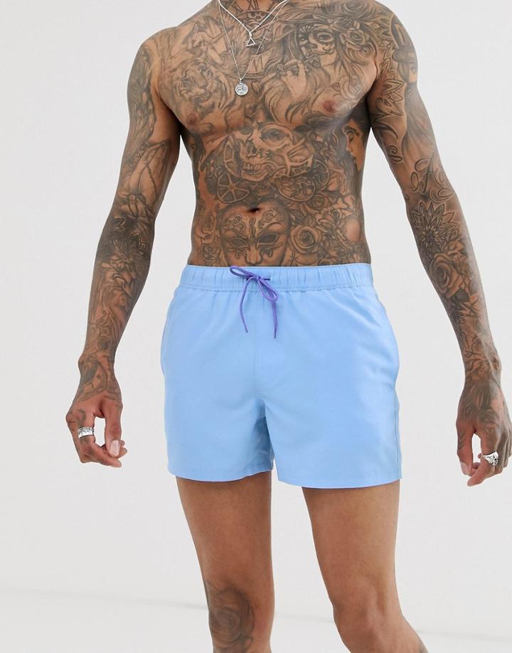 Asos Design Swim Shorts In Pastel Blue Short Length