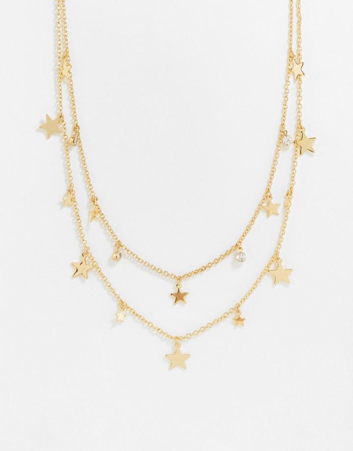 French Connection Double Chain Star Necklace In Gold