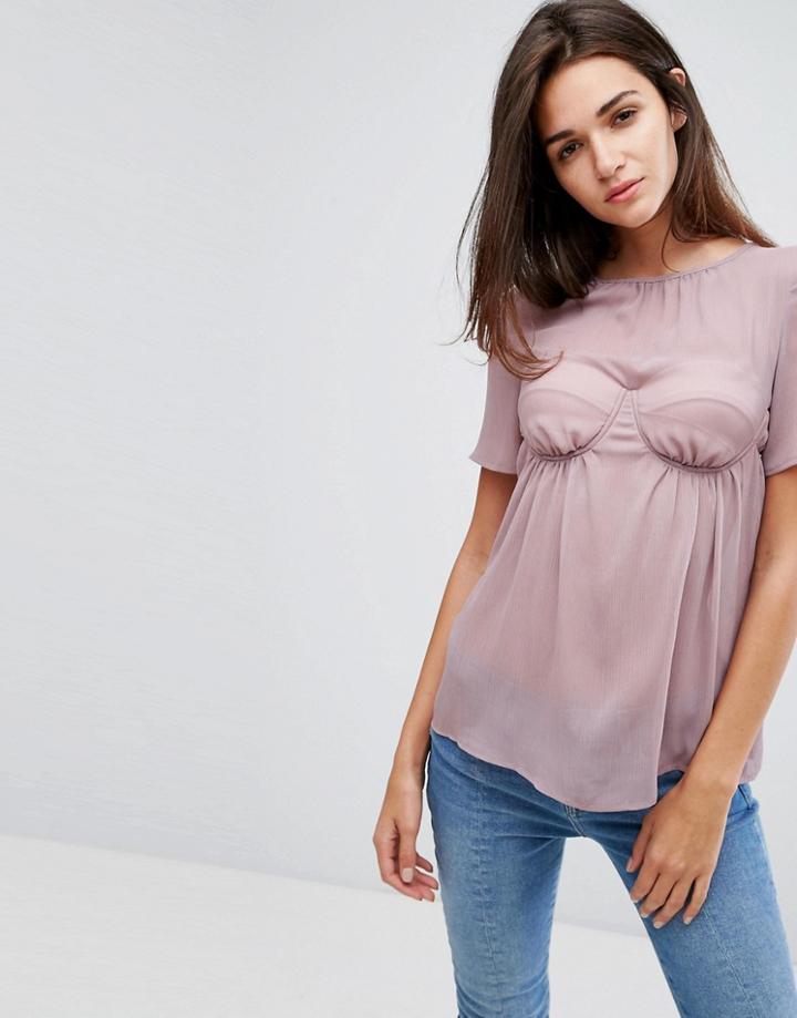 Lost Ink Sheer Top With Bust Detail - Pink