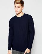 Solid Textured Knitted Sweater - Navy