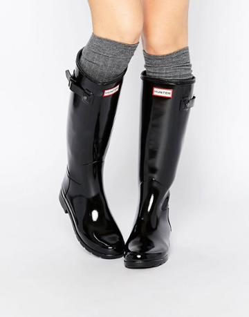 Hunter Original Refined Black Gloss Tall Wellington Boots