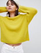 Asos Design Fluffy Sweater In Rib - Yellow