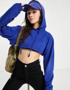 Topshop Super Crop Hoodie In Blue-blues