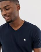 Abercrombie & Fitch Icon Logo V-neck T-shirt In Navy - Navy