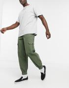 Asos Design Tapered Cargo Pants In Khaki-green