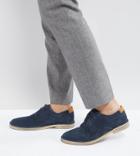 Asos Wide Fit Derby Shoes In Navy Suede With Tan Leather Heel Detail - Navy