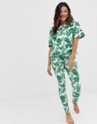 Asos Design Palm Print Pyjama Legging Set-multi