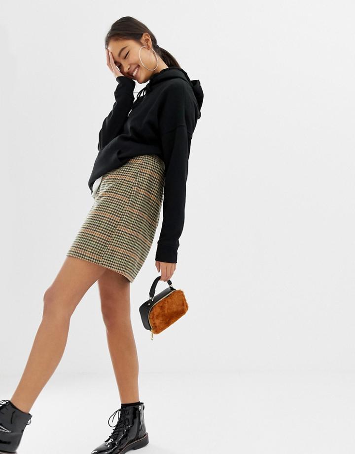 New Look Brushed Check Mini Skirt - Gray