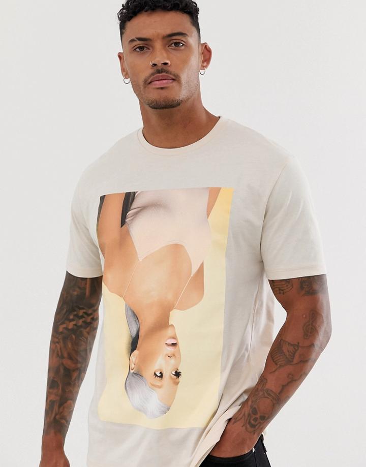 Asos Design Ariana Grande Relaxed T-shirt With Body And Back Print - Beige