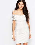 Wyldr Mailey Bardot Dress With Lace Frill - Ivory