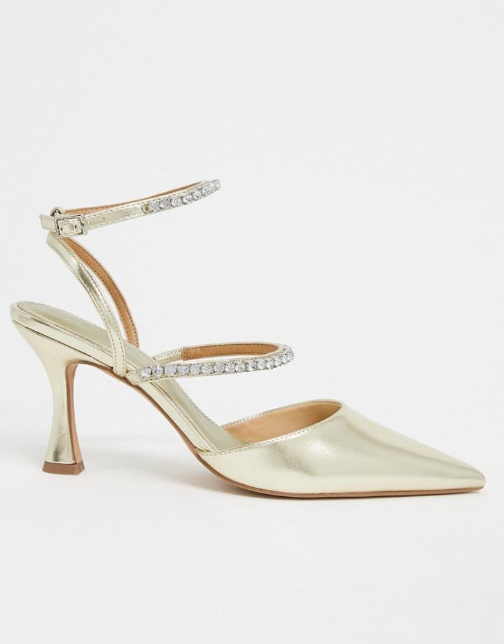 Asos Design Star Embellished Pointed Mid-heels In Gold