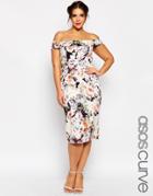 Asos Curve Wedding Bardot Floral Off Shoulder Pencil Dress - Floral