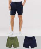 Asos Design 2 Pack Skinny Chino Shorts With Elastic Waist In Khaki & Navy Save-multi