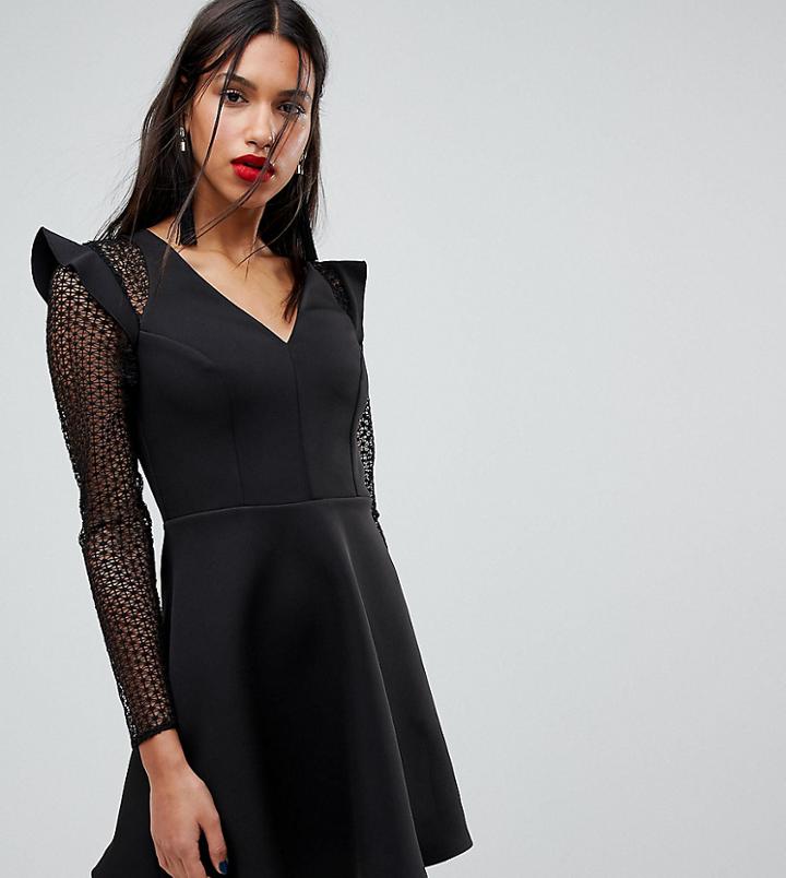 River Island Mesh Sleeve Skater Dress - Black