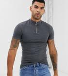 Asos Design Tall Organic Muscle Fit Zip Turtleneck T-shirt In Gray