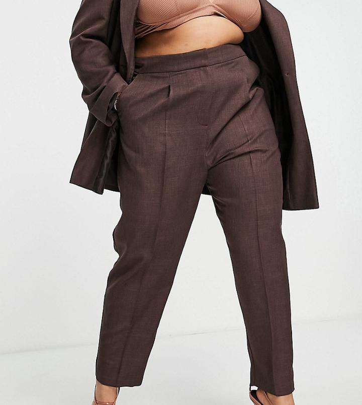 Asos Design Curve Exclusive Shrunken Dad Suit Pant-brown