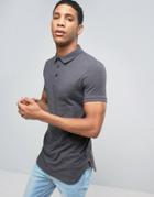 Asos Longline Muscle Polo Shirt With Bound Curved Hem In Charcoal Marl - Gray