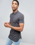 Asos Longline Muscle Polo Shirt With Bound Curved Hem In Charcoal Marl - Gray