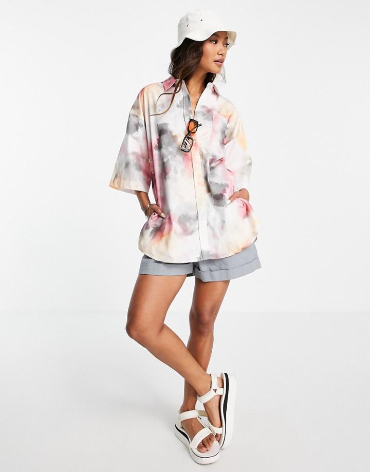 Damson Madder Organic Cotton Oversized Shirt In Tie Dye - Part Of A Set-pink