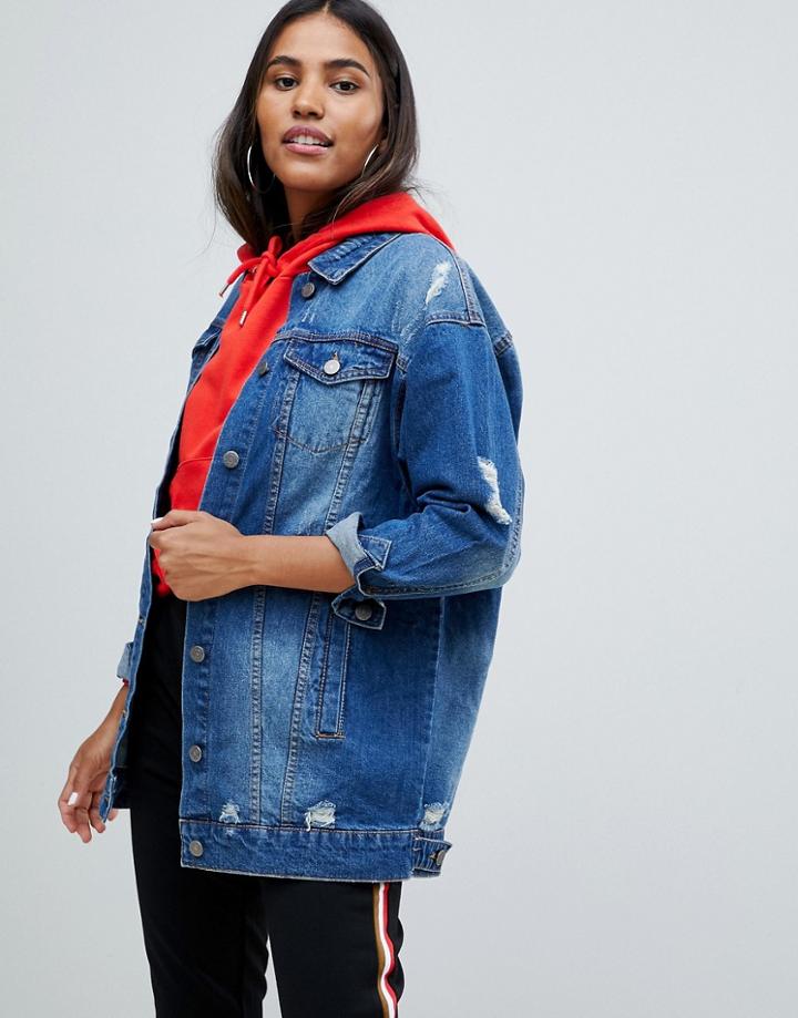 Noisy May Mangie Oversized Denim Jacket - Blue