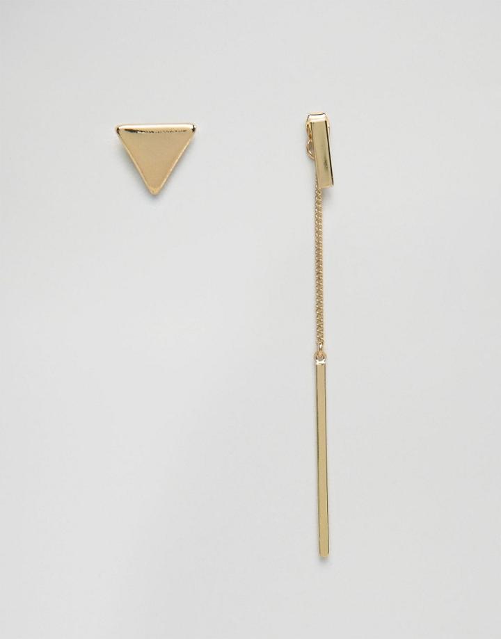 Monki Stud And Chain Earrings - Gold