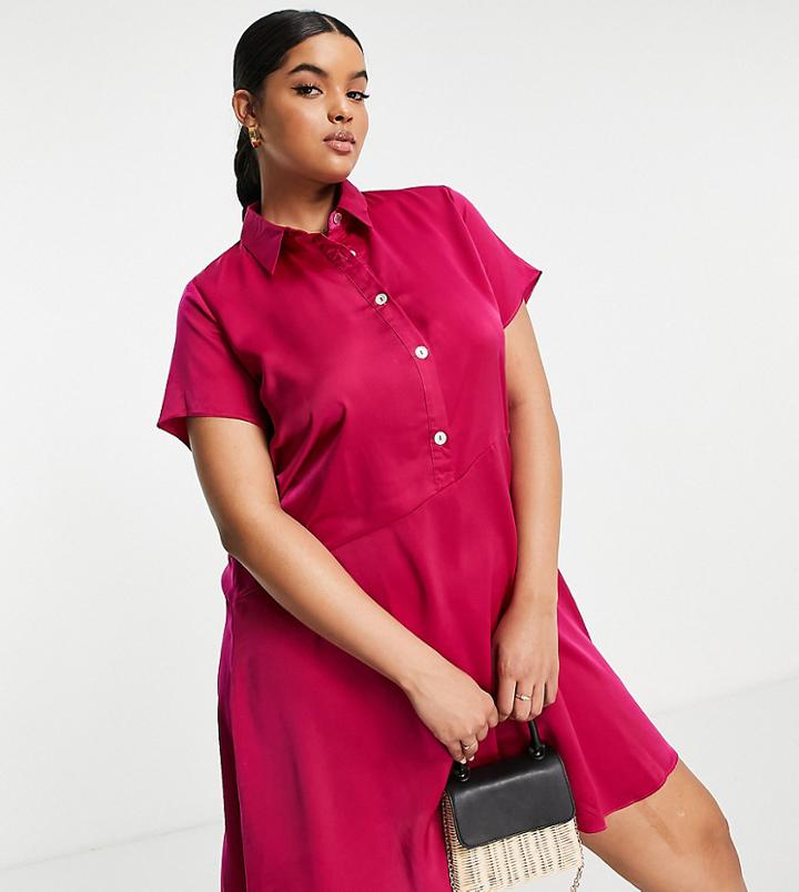 Lola May Plus Asymetric Shirt Dress In Pink