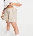 Collusion Plus Coordinating Shorts With Branded Waistband In Beige Stripe-neutral