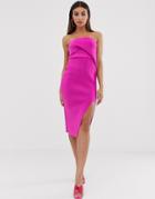 Asos Design Self Stripe Tucked Bandeau Midi Dress - Pink