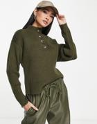 Mango Knitted Sweater With Half Button Detail In Brown