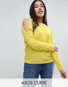 Asos Curve Contrast Rib Cold Shoulder Sweater - Yellow
