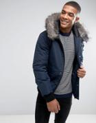 D-struct Faux Fur Trimmed Mid Length Parka - Navy