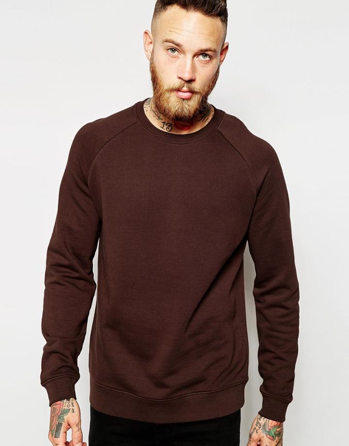 Asos Sweatshirt With Raglan Sleeves In Brown - Brown