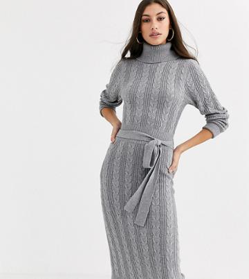 Fashion Union Tall Cable Knit Belted Midi Dress - Green