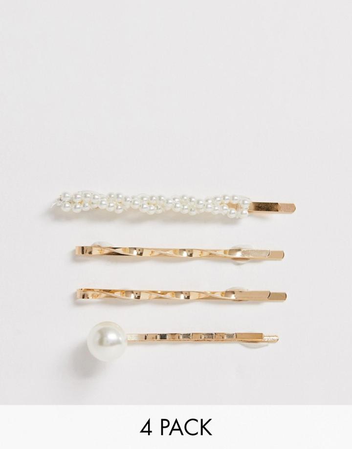 Designb London Faux Pearl Slide Set - Multipack - Gold