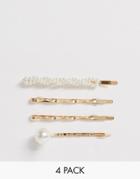 Designb London Faux Pearl Slide Set - Multipack - Gold