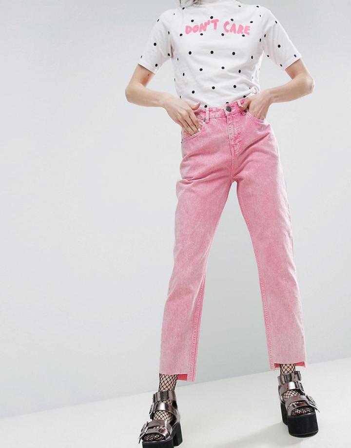 Asos Original Mom Jeans In Acid Pastel Pink With Stepped Hems - Pink
