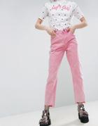 Asos Original Mom Jeans In Acid Pastel Pink With Stepped Hems - Pink
