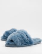 Asos Design Zola Premium Sheepskin Slippers In Blue-blues