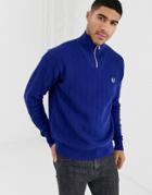 Fred Perry Half Zip Knitted Sweater In Blue - Blue