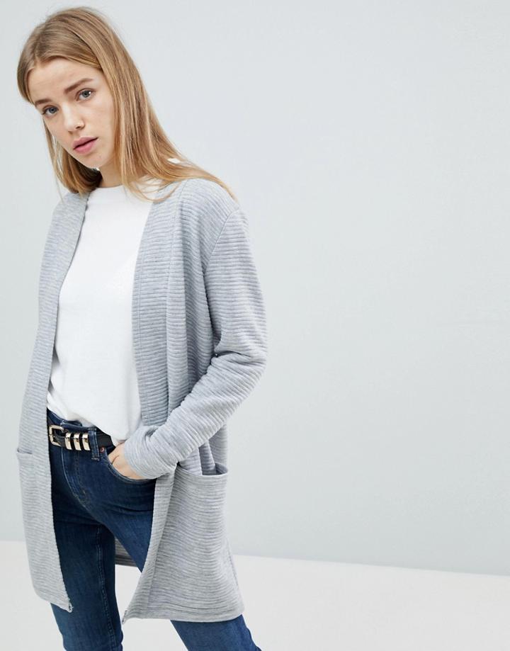 Jdy Knitted Ribbed Cardigan - Gray