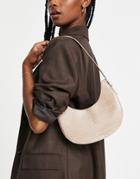 Asos Design Curved Shoulder Bag With Long Strap In Cream Croc-neutral